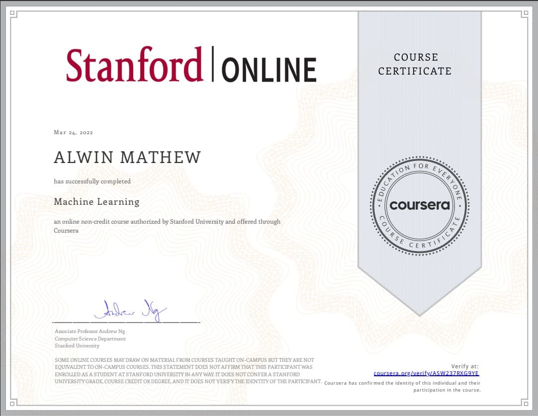 my stanford online certificate